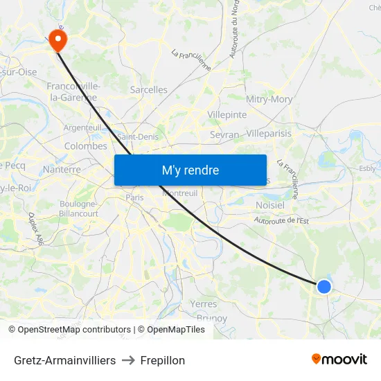 Gretz-Armainvilliers to Frepillon map