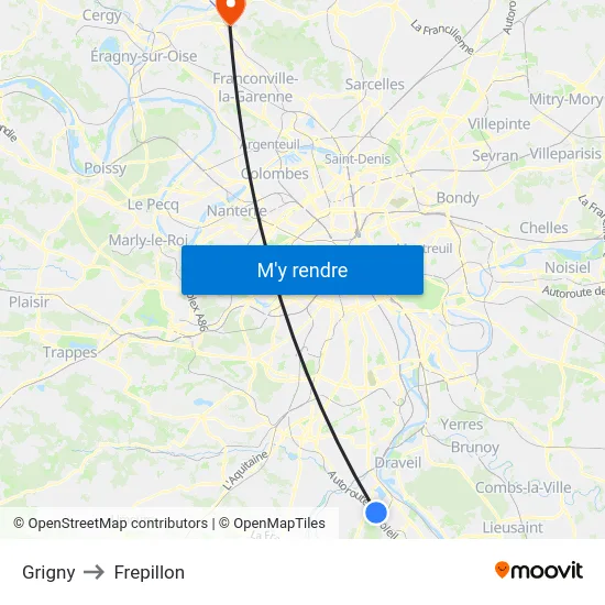 Grigny to Frepillon map