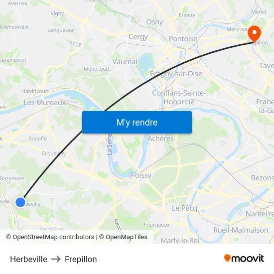 Herbeville to Frepillon map