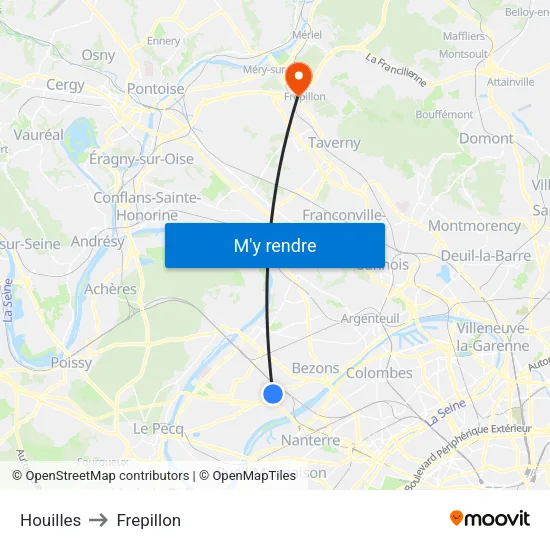 Houilles to Frepillon map