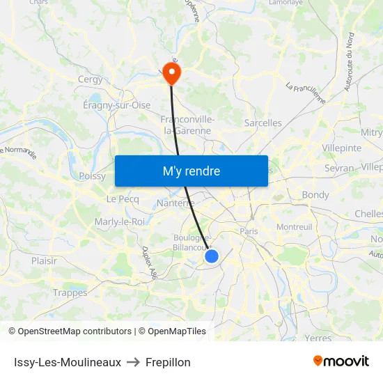 Issy-Les-Moulineaux to Frepillon map