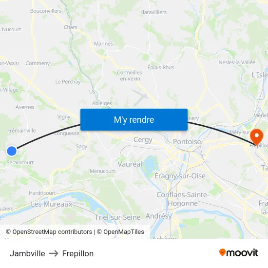Jambville to Frepillon map