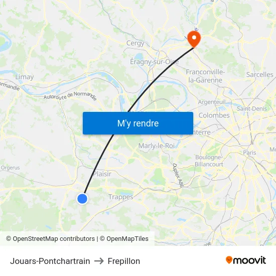 Jouars-Pontchartrain to Frepillon map