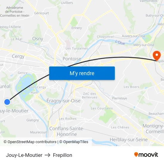Jouy-Le-Moutier to Frepillon map
