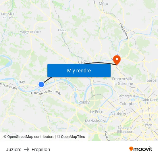 Juziers to Frepillon map