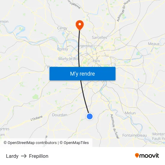 Lardy to Frepillon map