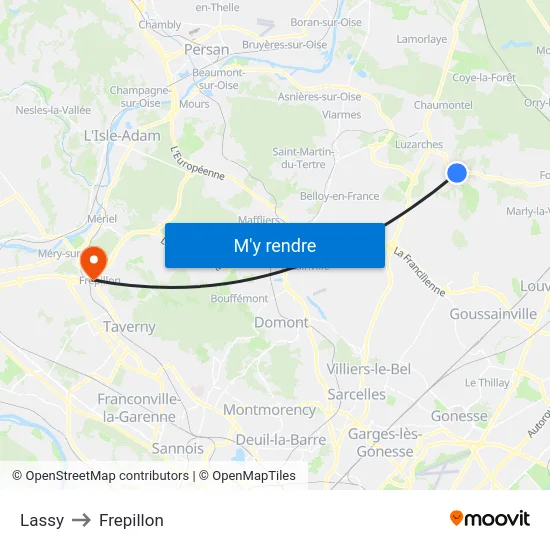 Lassy to Frepillon map