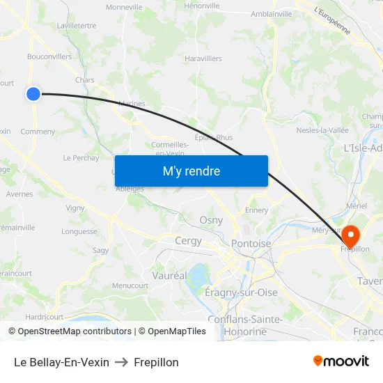 Le Bellay-En-Vexin to Frepillon map