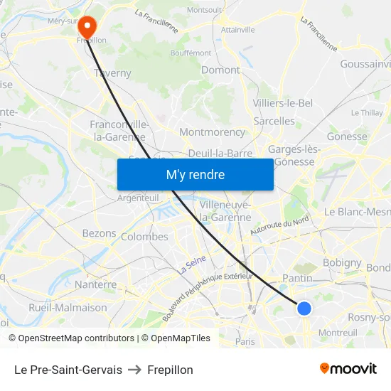 Le Pre-Saint-Gervais to Frepillon map