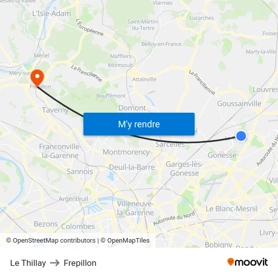Le Thillay to Frepillon map