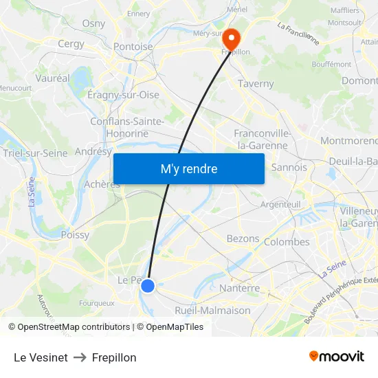 Le Vesinet to Frepillon map