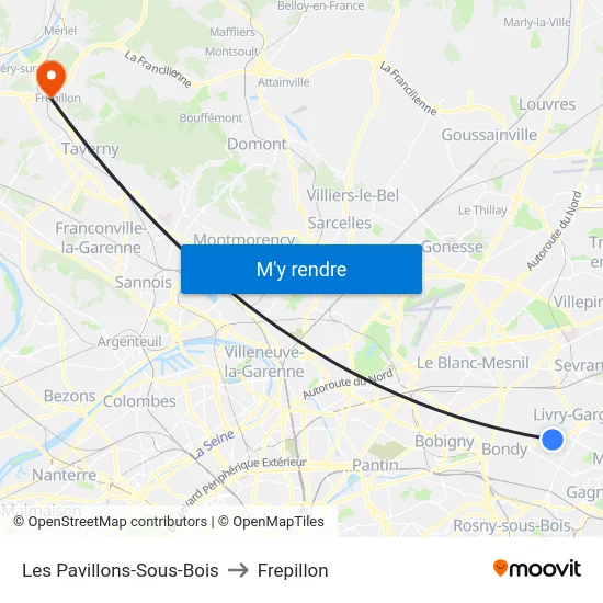 Les Pavillons-Sous-Bois to Frepillon map