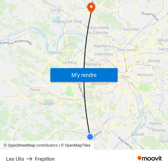 Les Ulis to Frepillon map