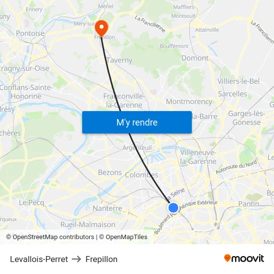 Levallois-Perret to Frepillon map