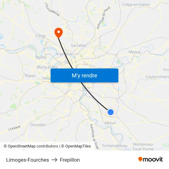 Limoges-Fourches to Frepillon map