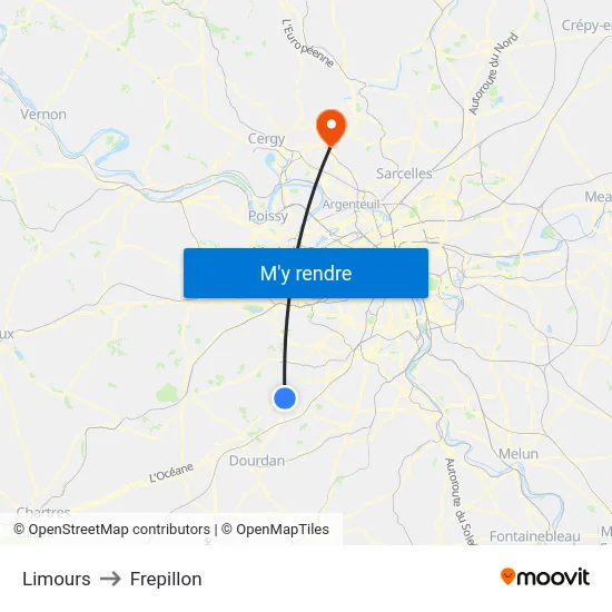 Limours to Frepillon map
