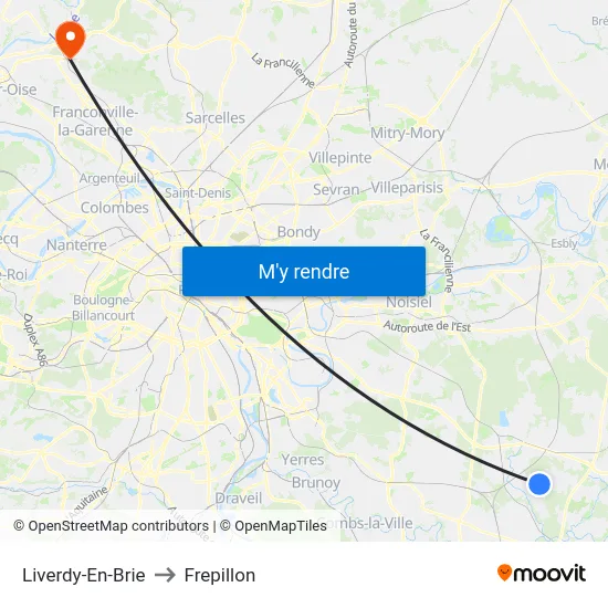 Liverdy-En-Brie to Frepillon map