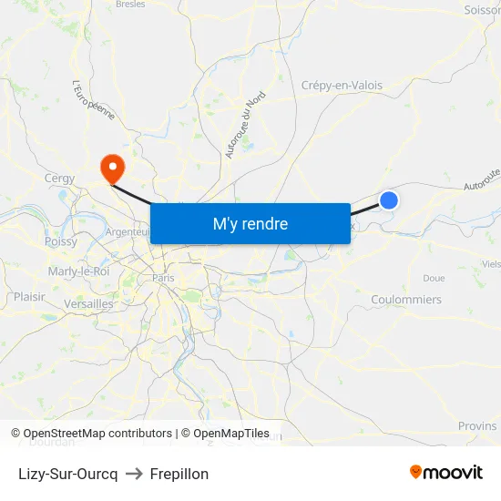 Lizy-Sur-Ourcq to Frepillon map