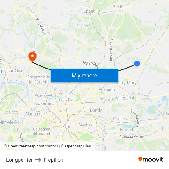 Longperrier to Frepillon map