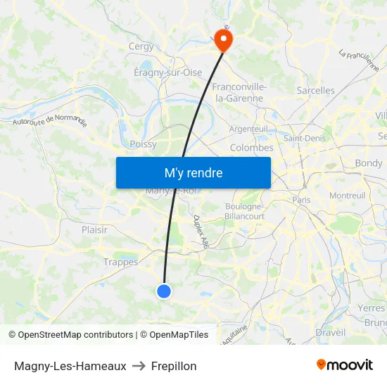 Magny-Les-Hameaux to Frepillon map