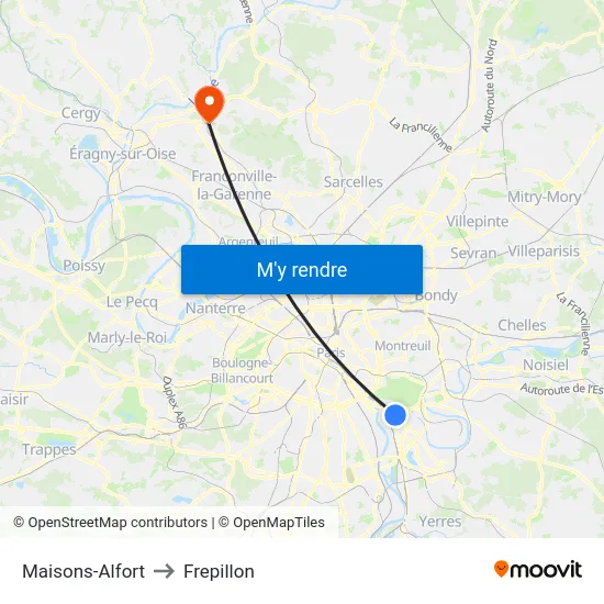 Maisons-Alfort to Frepillon map