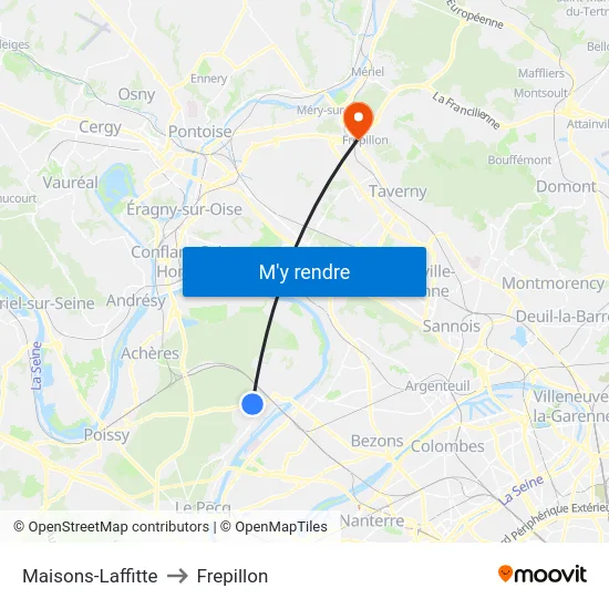 Maisons-Laffitte to Frepillon map