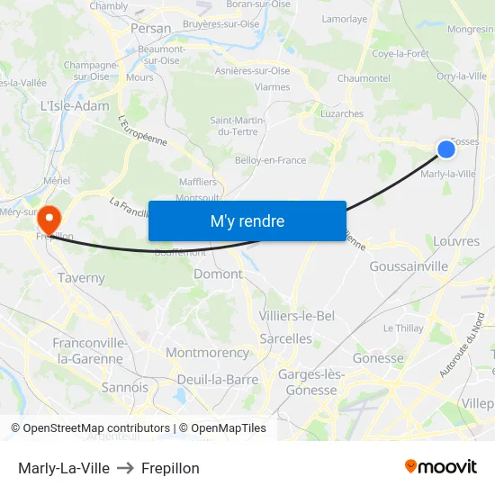 Marly-La-Ville to Frepillon map