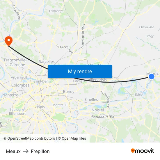 Meaux to Frepillon map