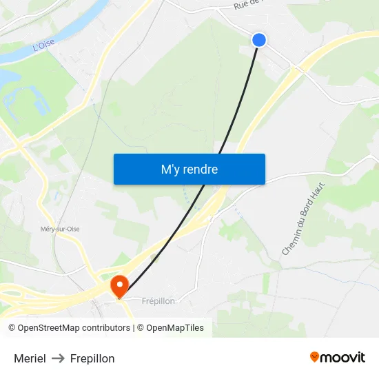 Meriel to Frepillon map