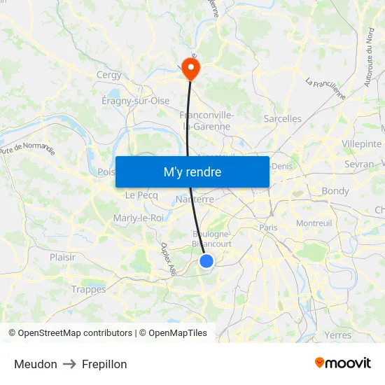 Meudon to Frepillon map