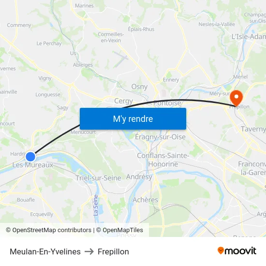 Meulan-En-Yvelines to Frepillon map