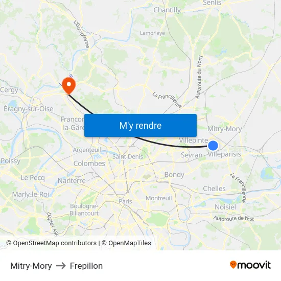 Mitry-Mory to Frepillon map