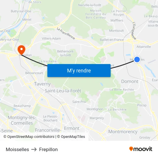 Moisselles to Frepillon map