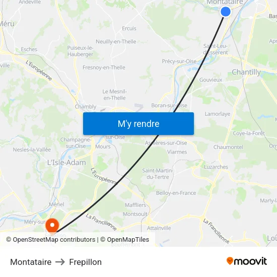 Montataire to Frepillon map