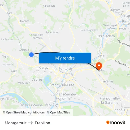 Montgeroult to Frepillon map