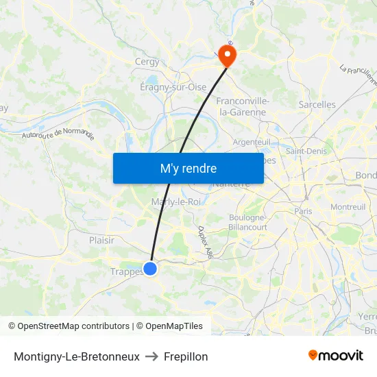 Montigny-Le-Bretonneux to Frepillon map