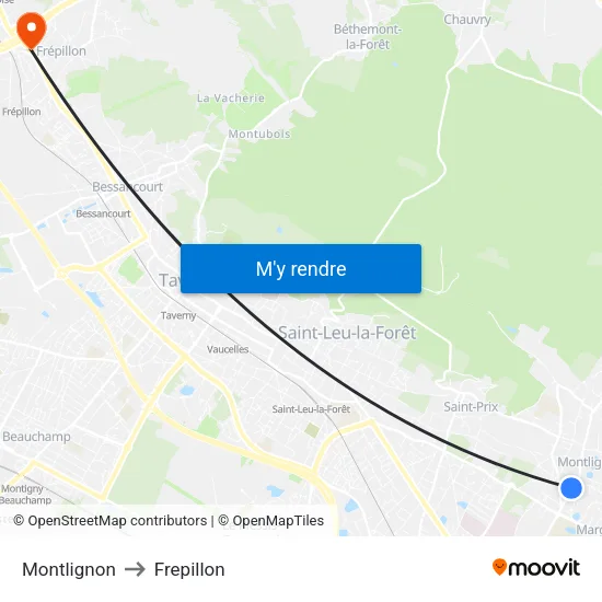 Montlignon to Frepillon map
