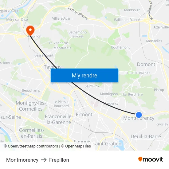 Montmorency to Frepillon map