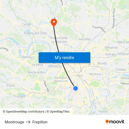 Montrouge to Frepillon map