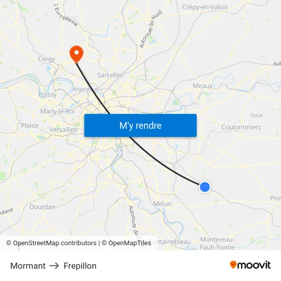 Mormant to Frepillon map