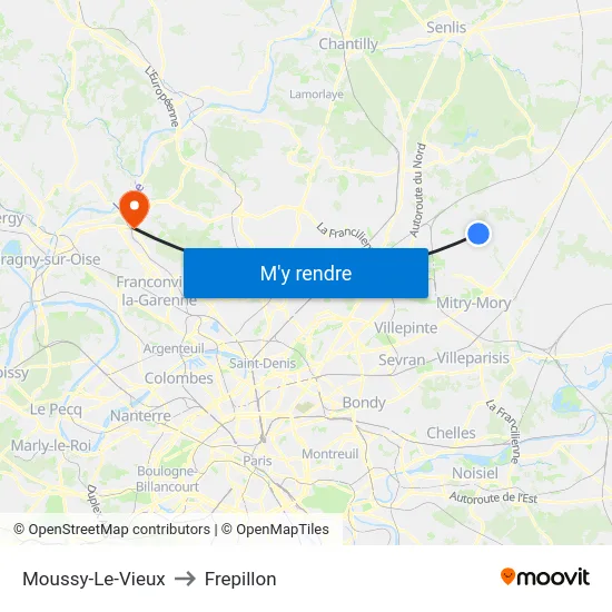 Moussy-Le-Vieux to Frepillon map
