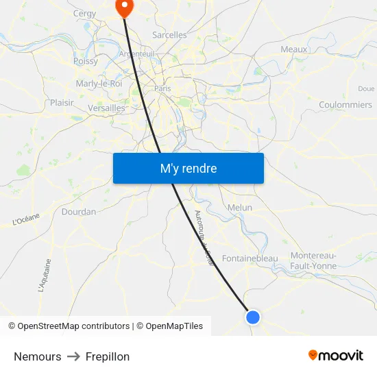 Nemours to Frepillon map