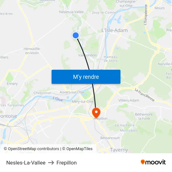 Nesles-La-Vallee to Frepillon map