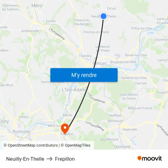 Neuilly-En-Thelle to Frepillon map