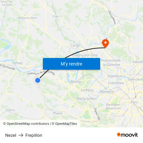 Nezel to Frepillon map