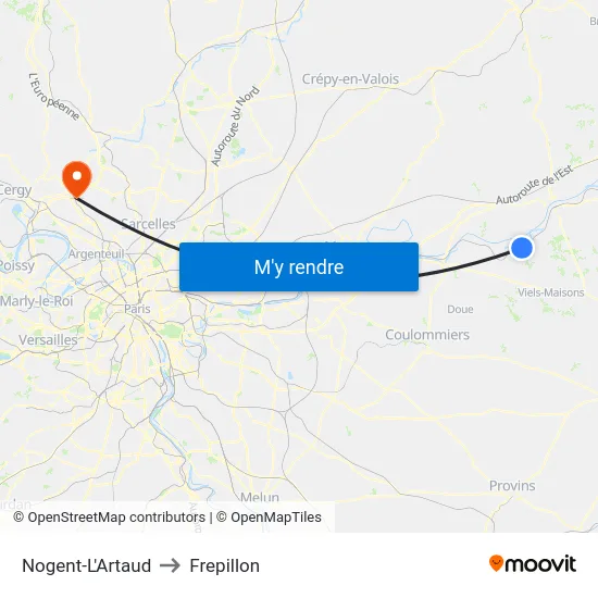 Nogent-L'Artaud to Frepillon map