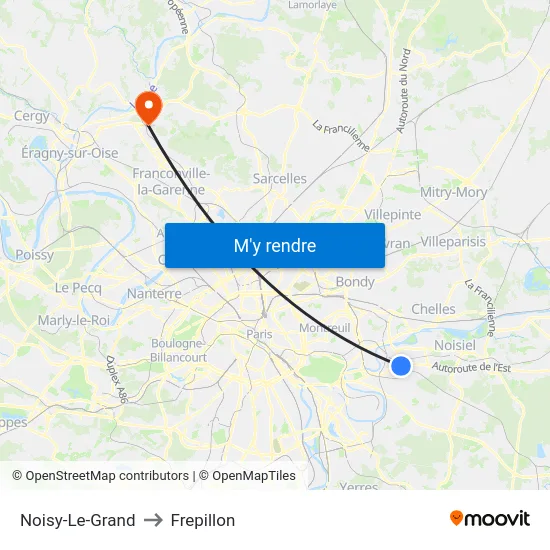 Noisy-Le-Grand to Frepillon map