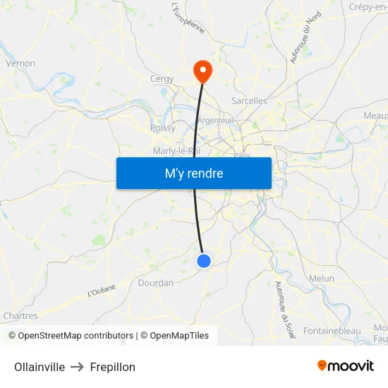 Ollainville to Frepillon map