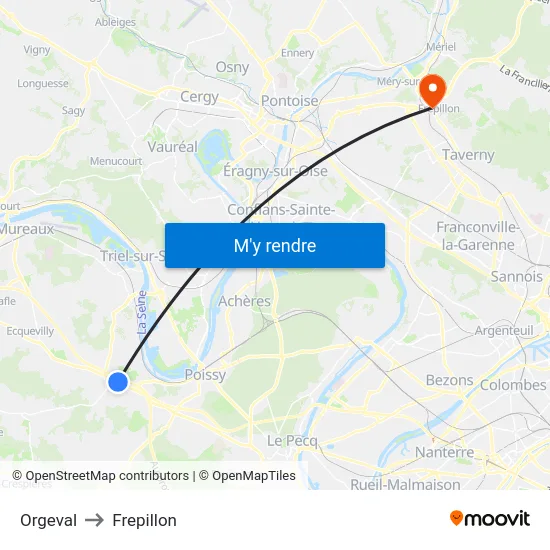 Orgeval to Frepillon map