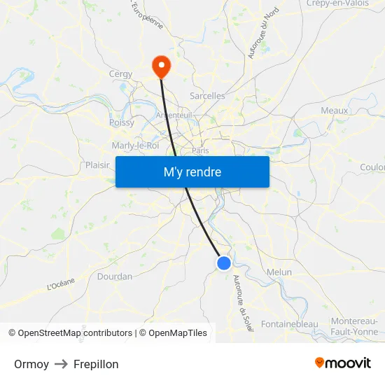 Ormoy to Frepillon map